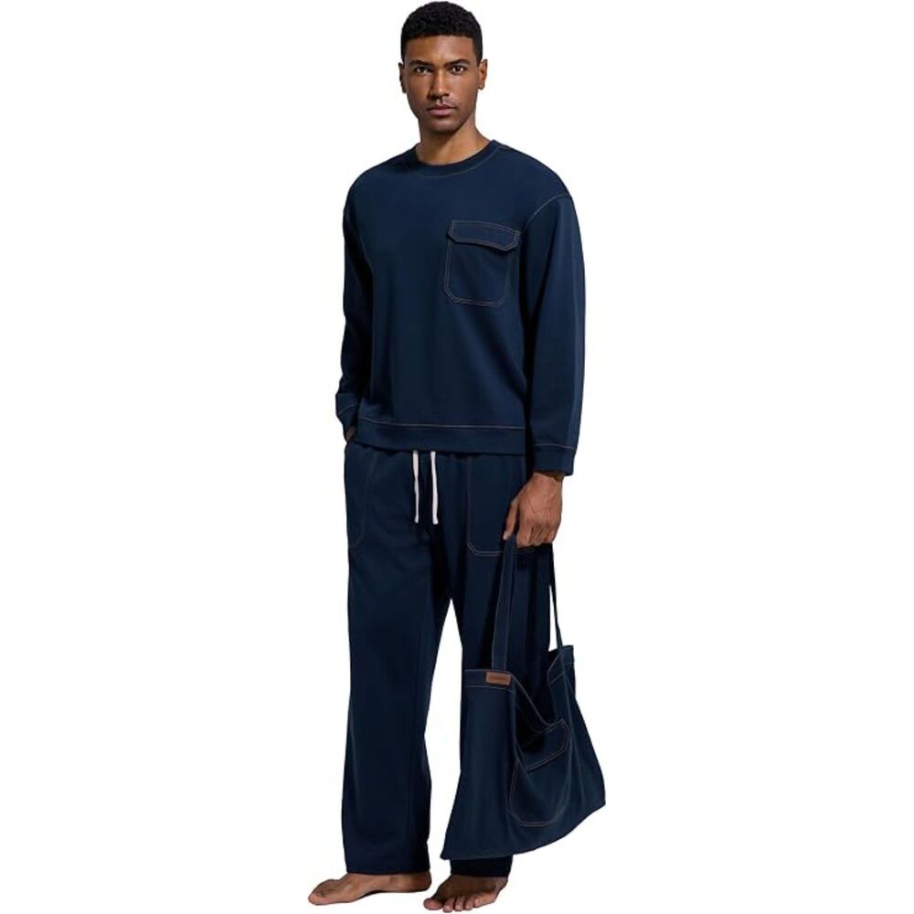 NWT SlumberMee Mens Cotton Pajama Set Denim-Style Long Sleeve Sweatshirt XL